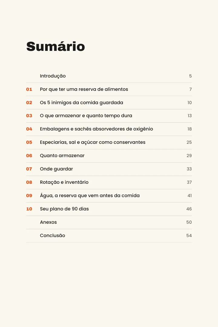 Sumário com os 10 capítulos do e-book